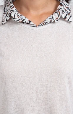 Tee-shirt 2-en-1 col chemise imprimée -