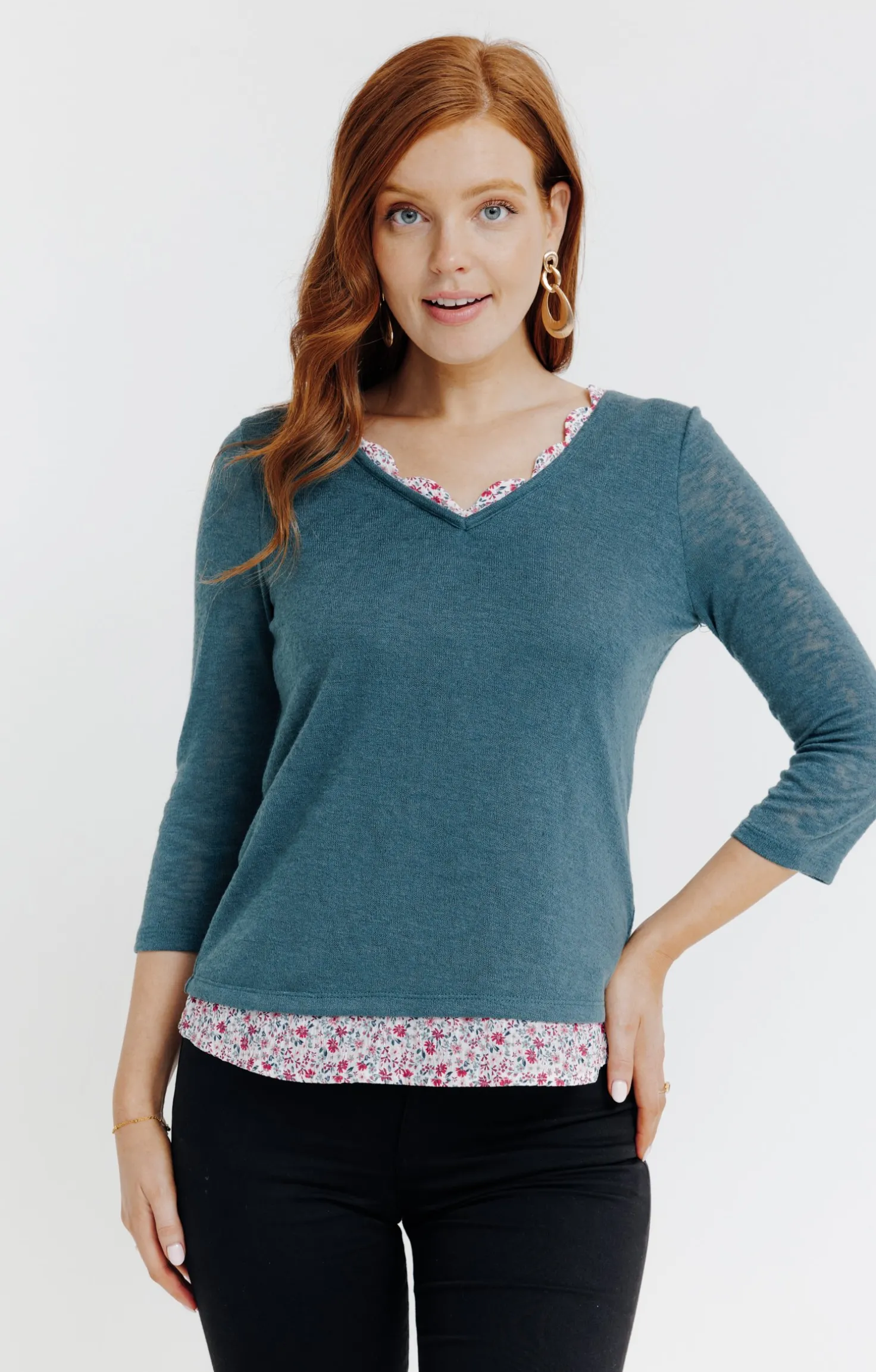 Tee-shirt 2-en-1 col feston -