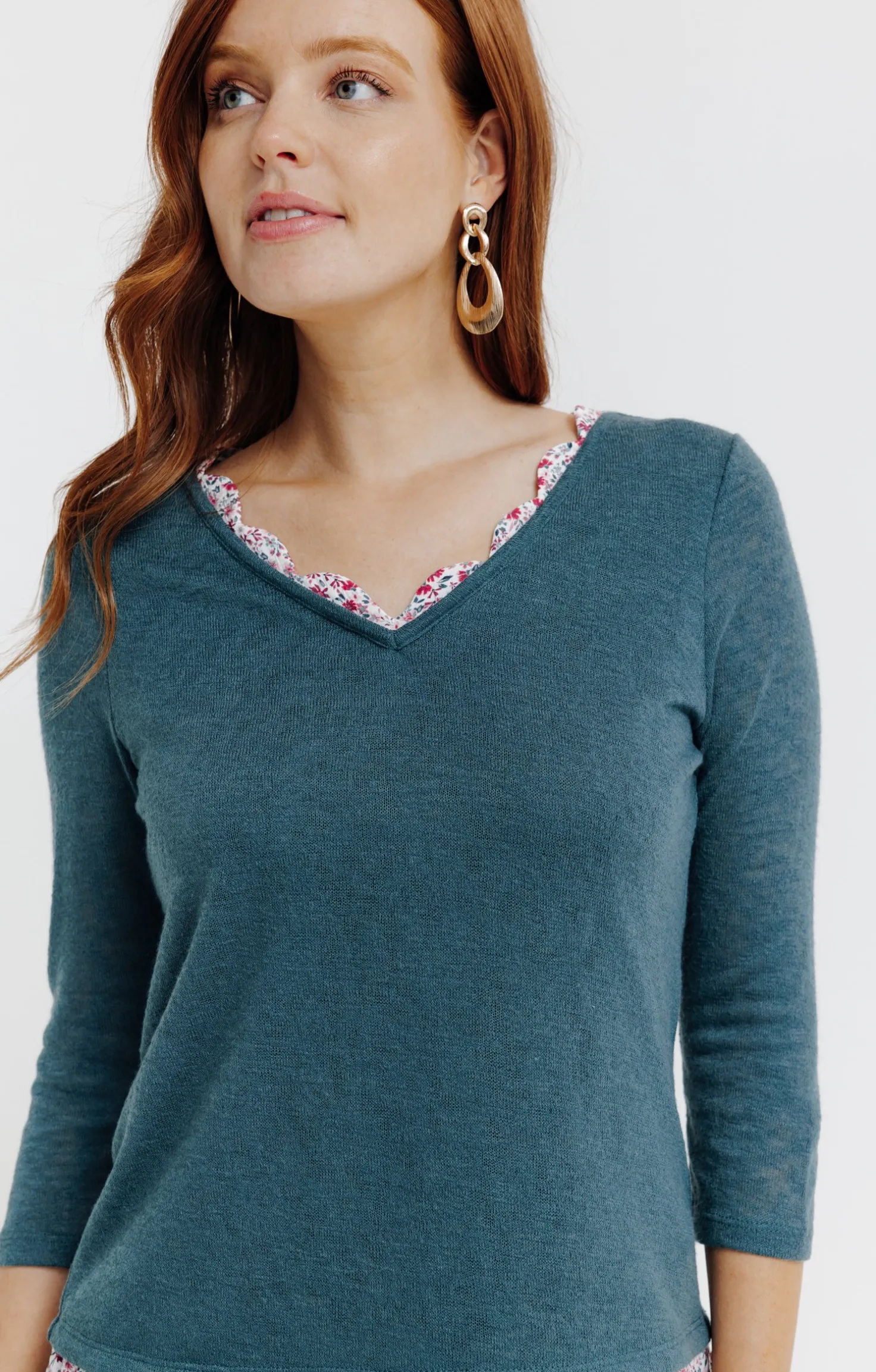 Tee-shirt 2-en-1 col feston -