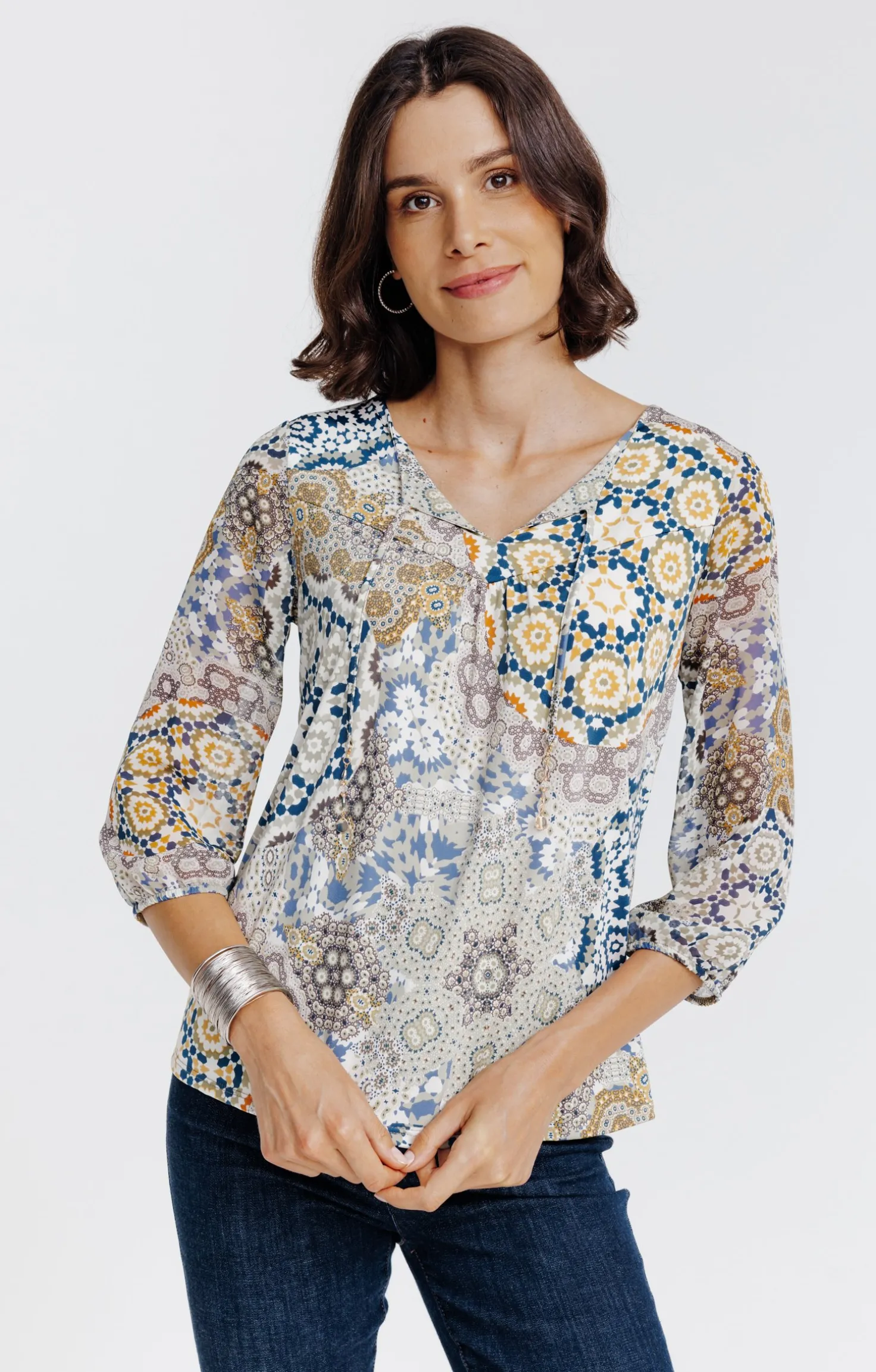 Tee-shirt imprimé col V -