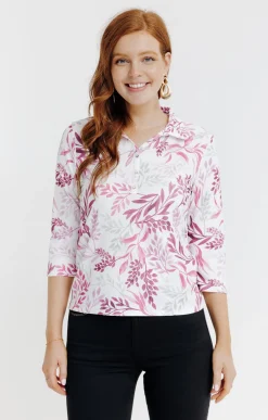 Tee-shirt imprimé feuillages manches 3/4 -