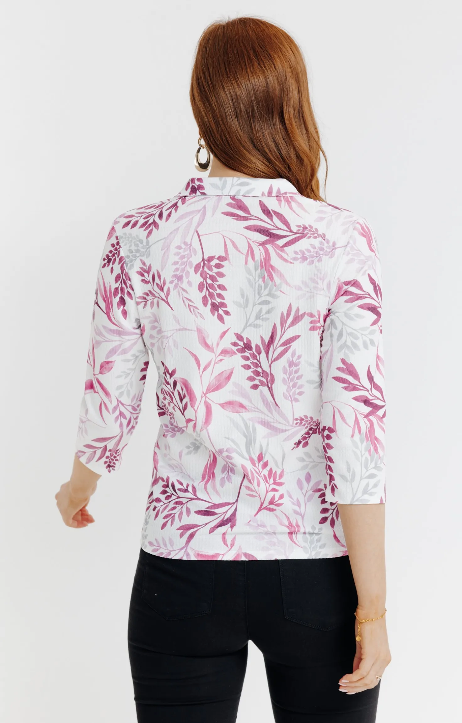 Tee-shirt imprimé feuillages manches 3/4 -