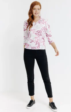 Tee-shirt imprimé feuillages manches 3/4 -