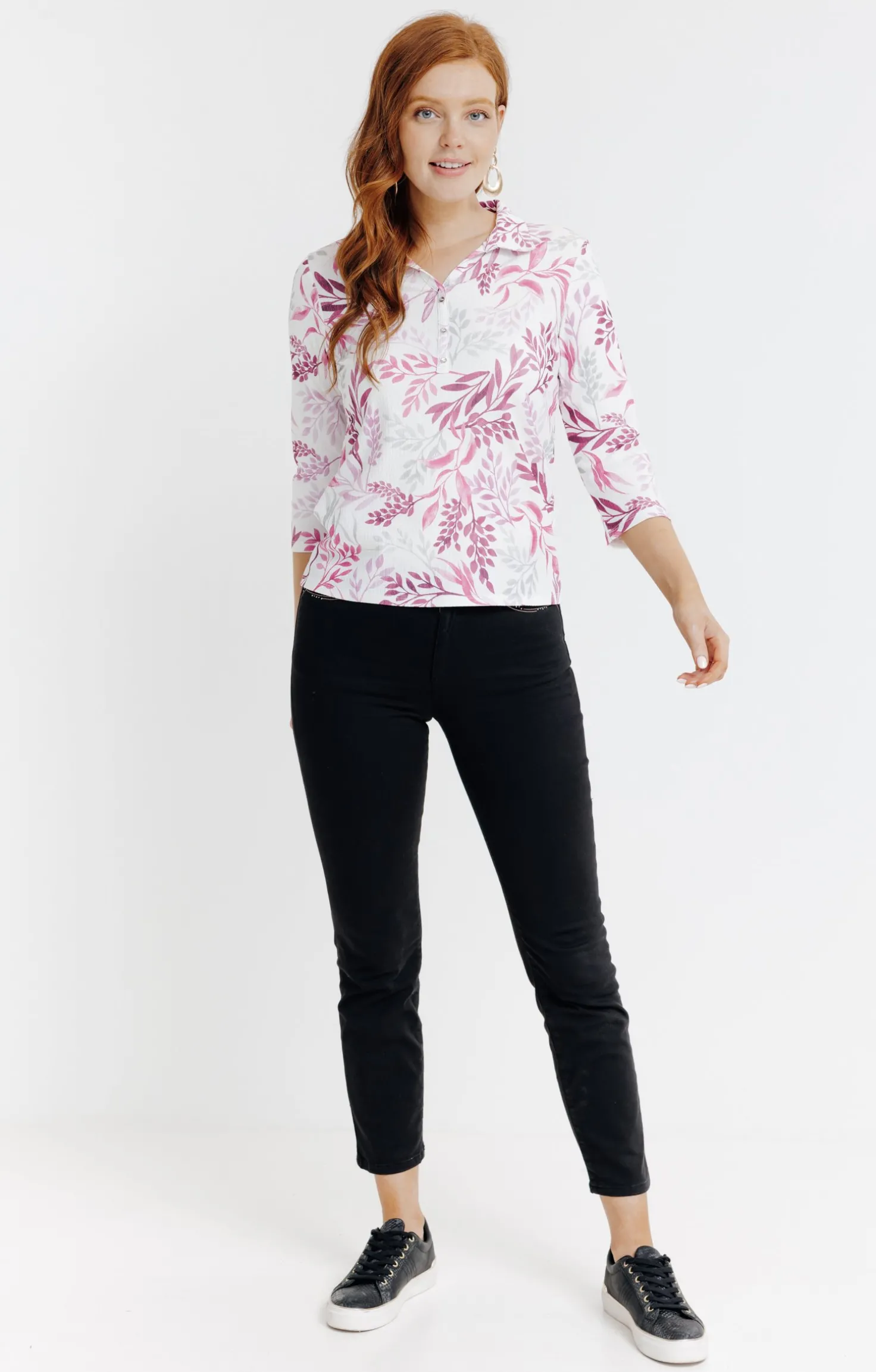 Tee-shirt imprimé feuillages manches 3/4 -