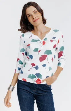 Tee-shirt imprimé floral col rond patte -