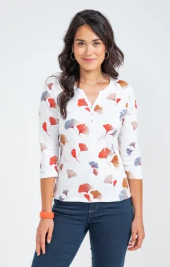 Tee-shirt imprimé floral col rond patte -