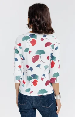 Tee-shirt imprimé floral col rond patte -