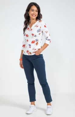 Tee-shirt imprimé floral col rond patte -