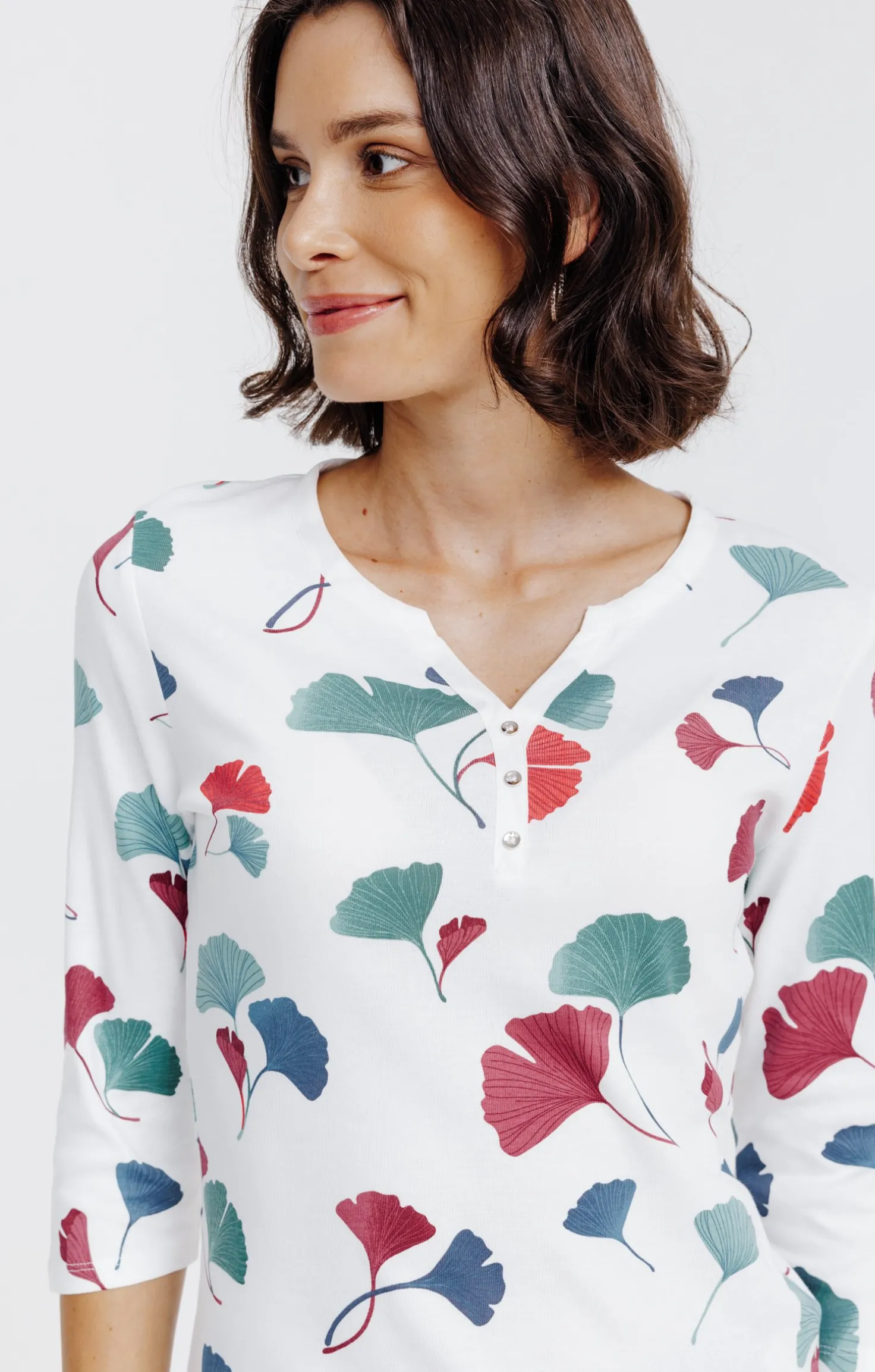 Tee-shirt imprimé floral col rond patte -