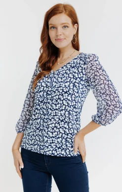 Tee-shirt mix matière imprimé fleurs -