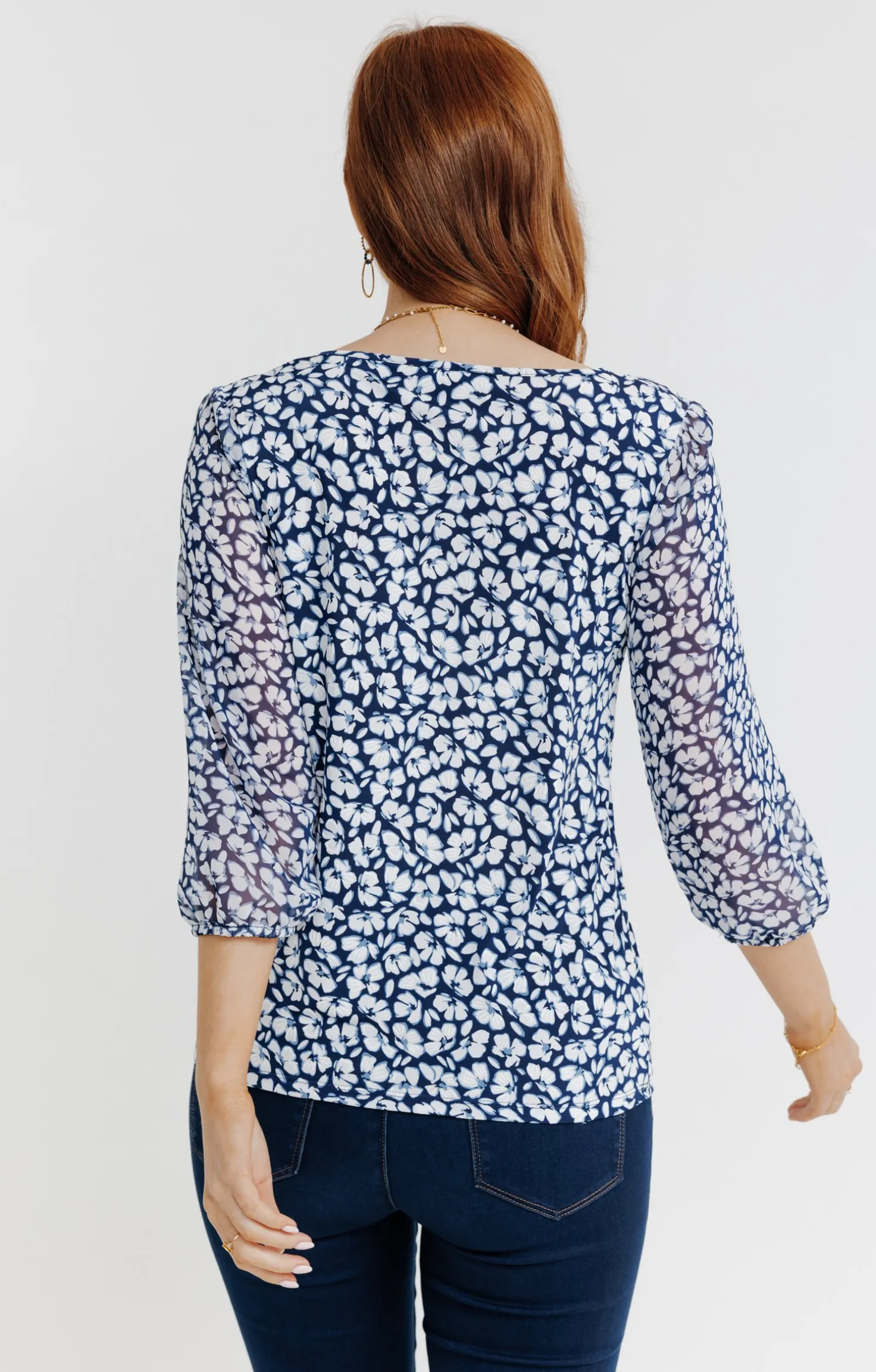 Tee-shirt mix matière imprimé fleurs -