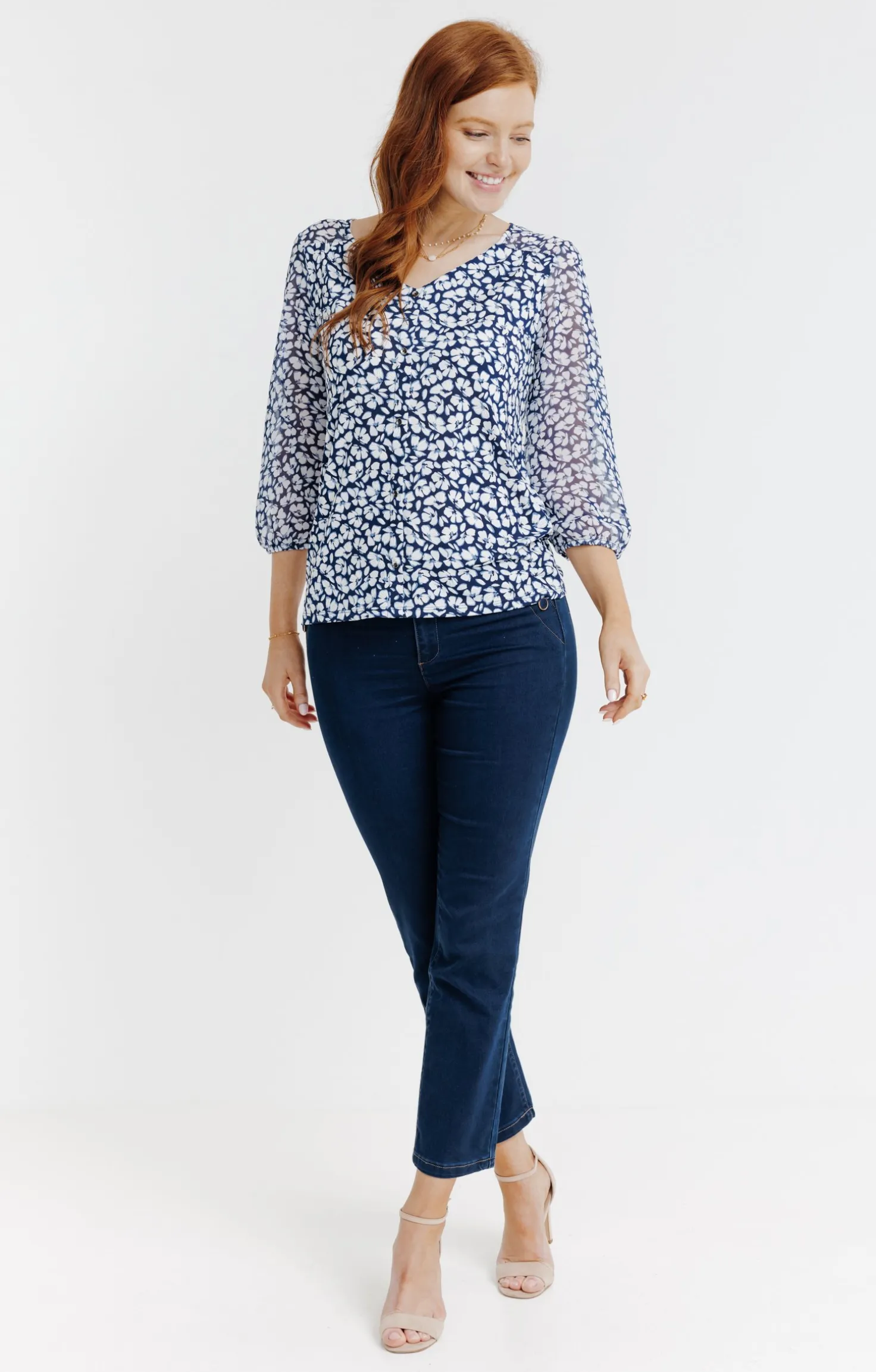 Tee-shirt mix matière imprimé fleurs -