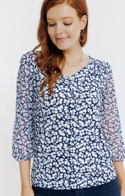 Tee-shirt mix matière imprimé fleurs -