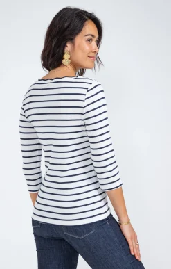 Tee-shirt rayures col bateau festonné -