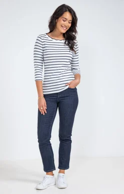 Tee-shirt rayures col bateau festonné -