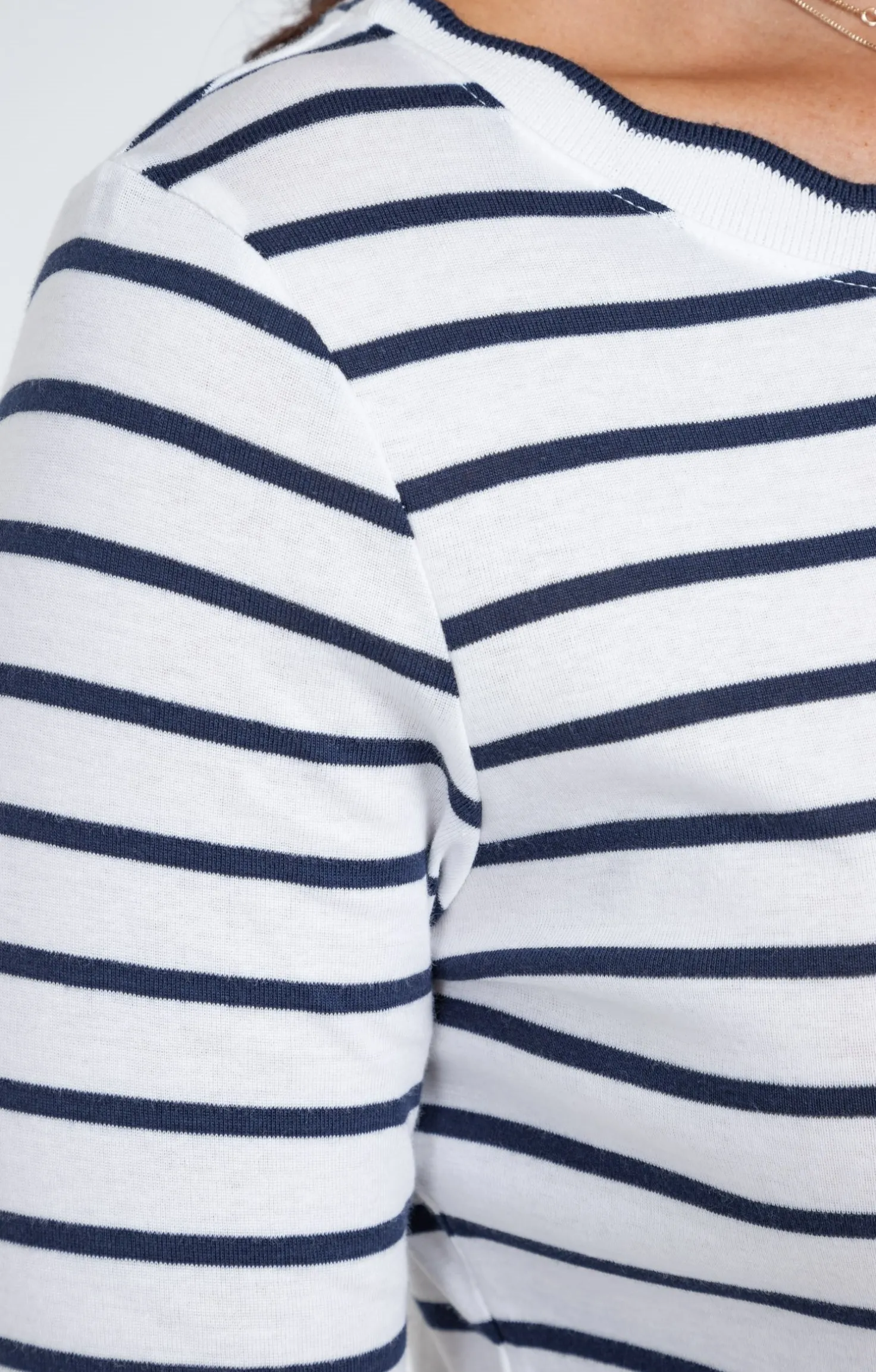 Tee-shirt rayures col bateau festonné -