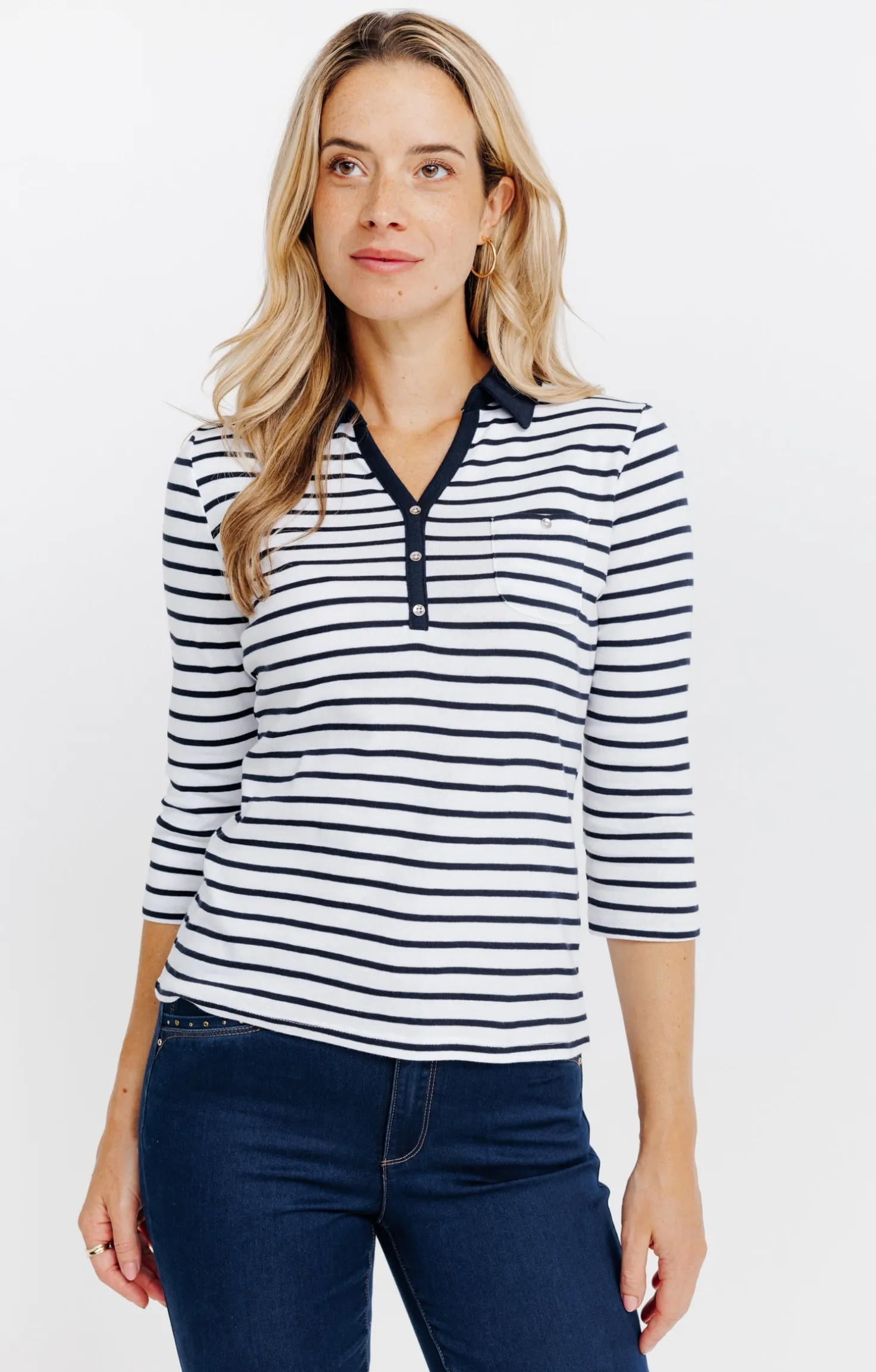 Tee-shirt rayures col chemise -