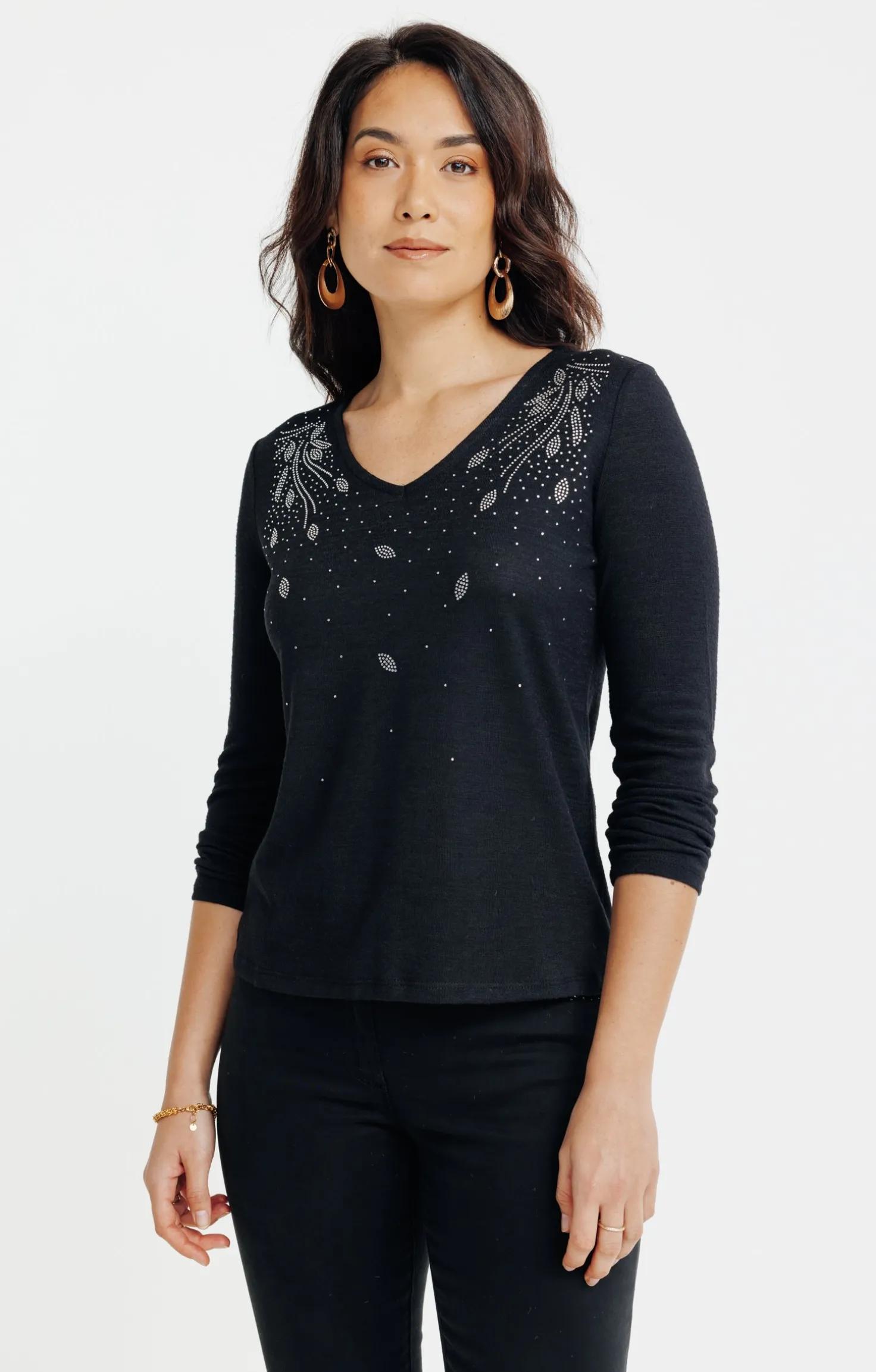 Tee-shirt strass col V -