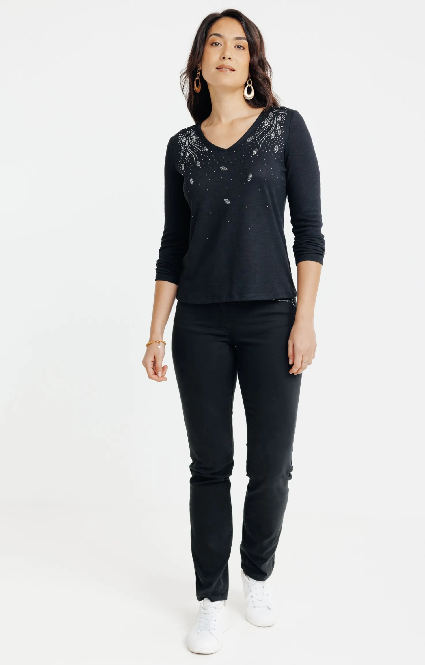 Tee-shirt strass col V -