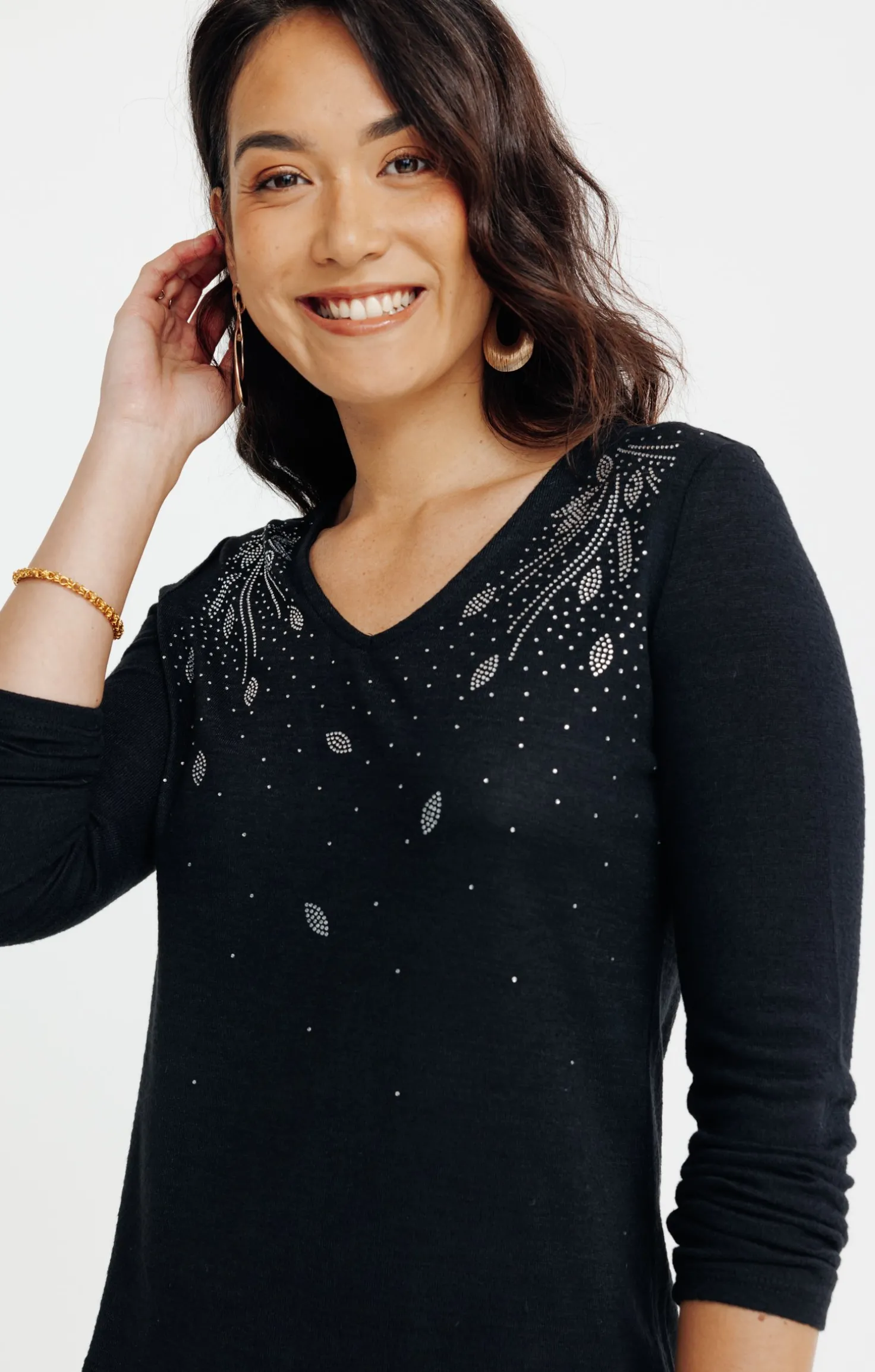 Tee-shirt strass col V -