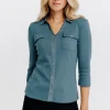 Tee-shirt uni col chemise -