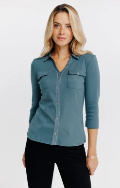 Tee-shirt uni col chemise -