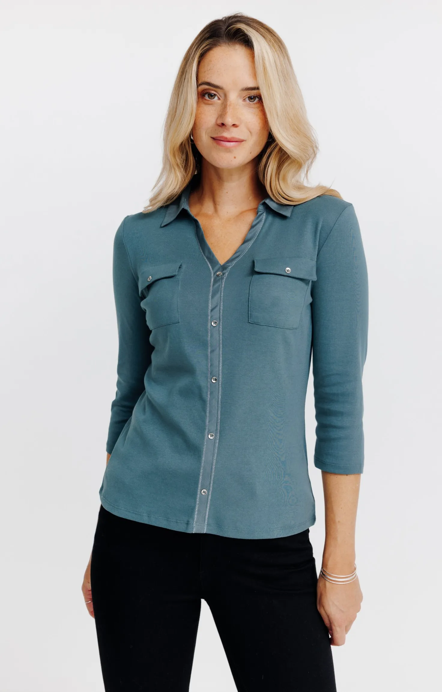 Tee-shirt uni col chemise -