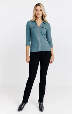 Tee-shirt uni col chemise -