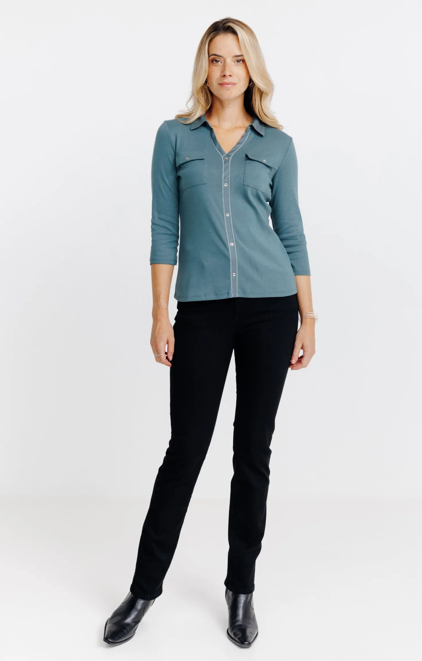 Tee-shirt uni col chemise -