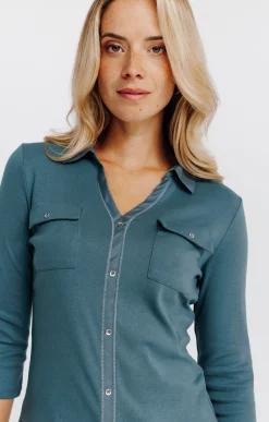 Tee-shirt uni col chemise -