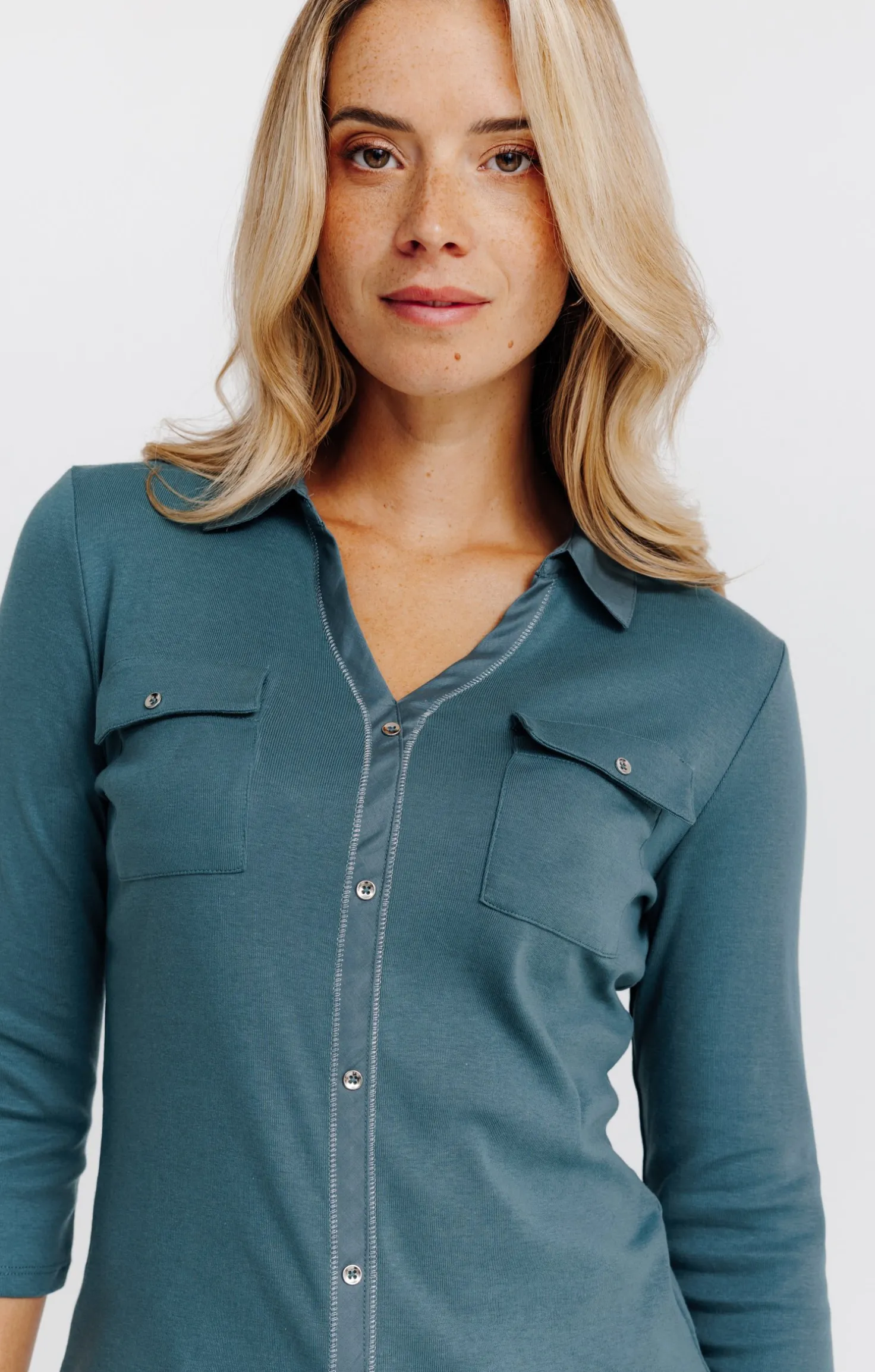 Tee-shirt uni col chemise -