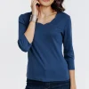 Tee-shirt uni col V festons -