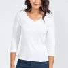 Tee-shirt uni col V festons -