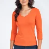 Tee-shirt uni col V festons -