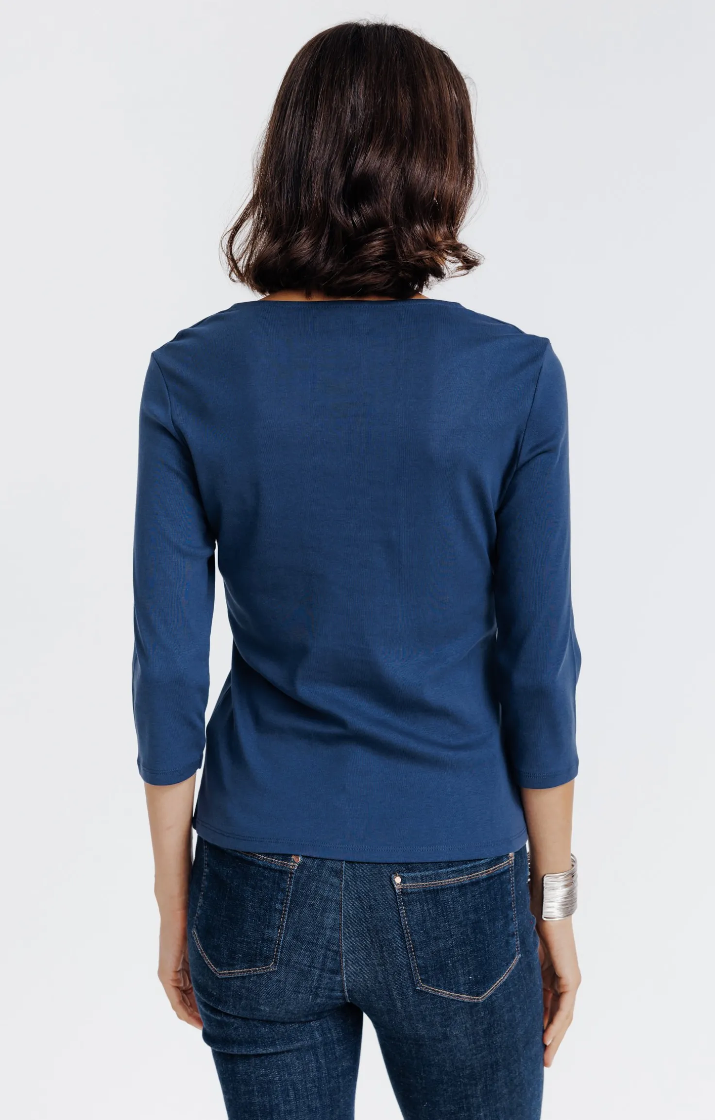 Tee-shirt uni col V festons -