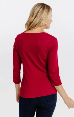 Tee-shirt uni col V festons -