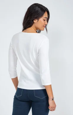 Tee-shirt uni col V festons -