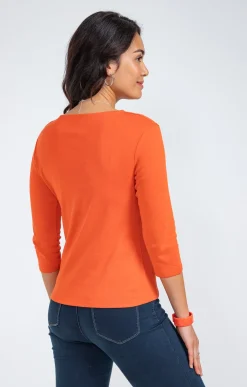 Tee-shirt uni col V festons -
