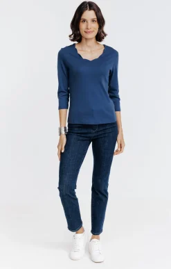 Tee-shirt uni col V festons -