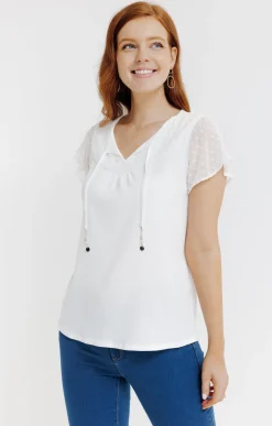 Tee-shirt uni mix matière -