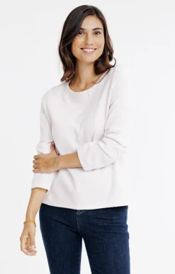 Tee-shirt uni strass col bateau -