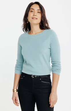Tee-shirt uni strass col bateau -