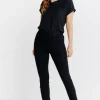 Tregging en denim noir détails strass -