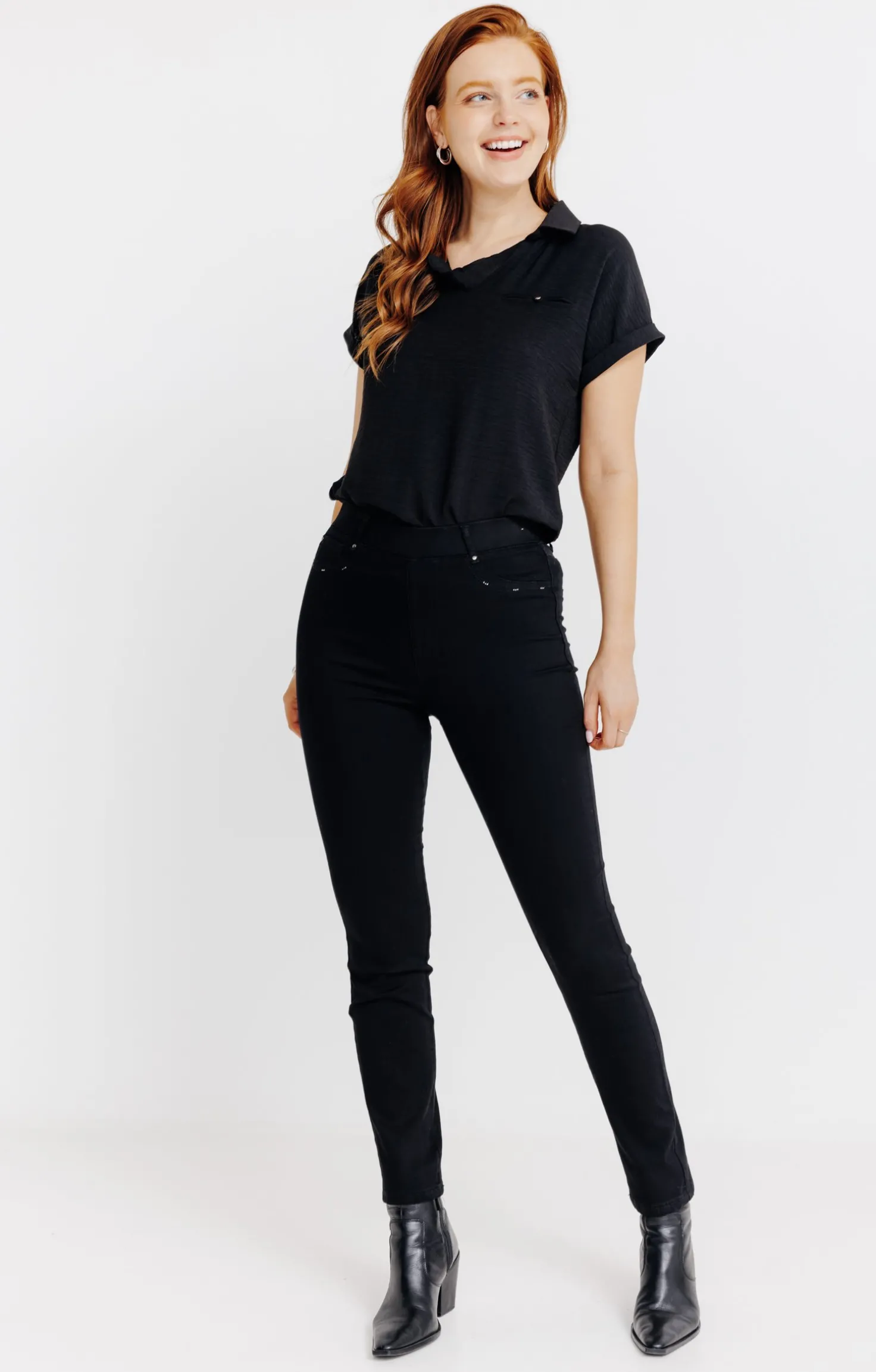 Tregging en denim noir détails strass -