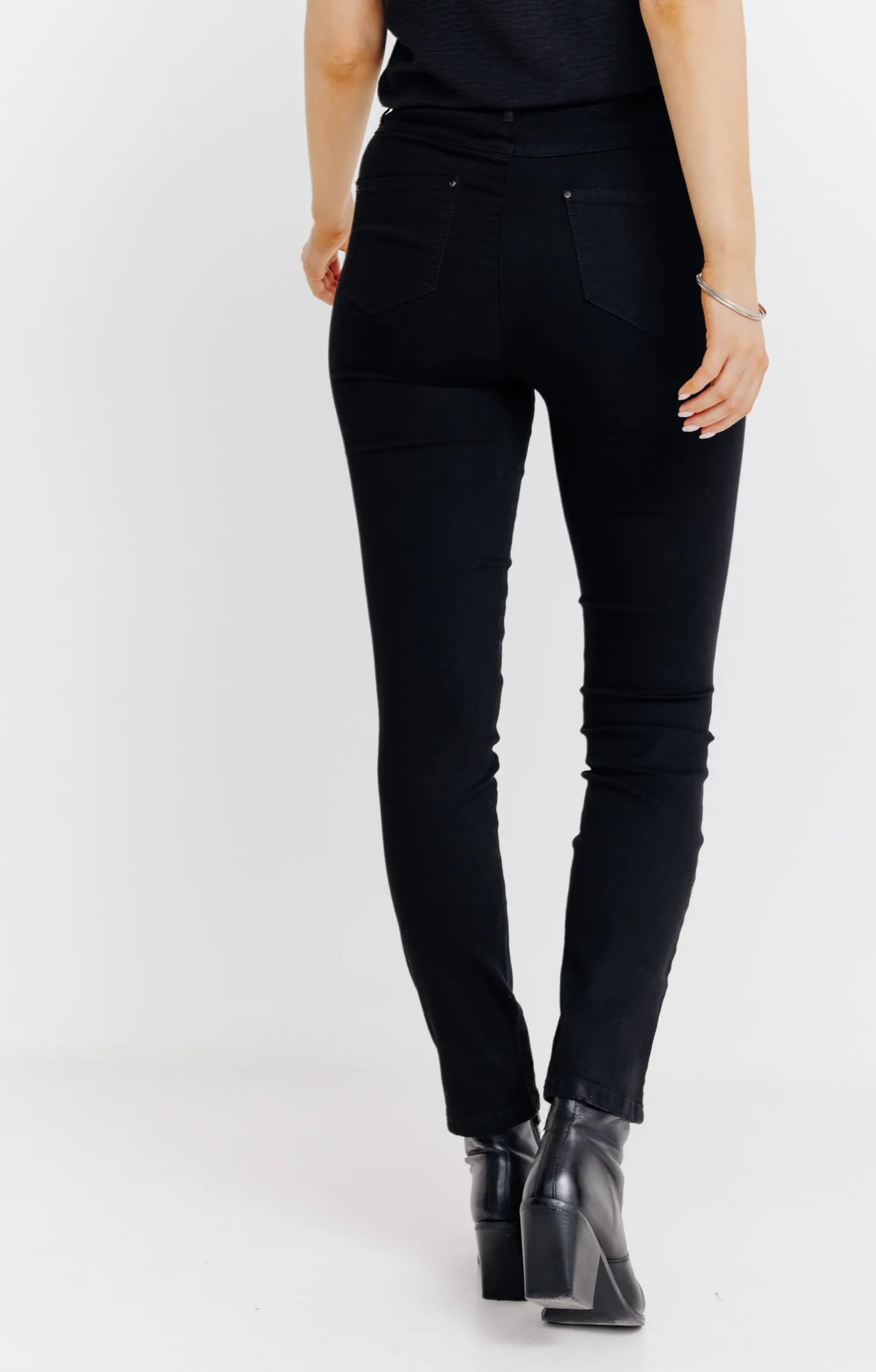 Tregging en denim noir détails strass -