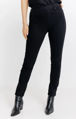 Tregging en denim noir détails strass -