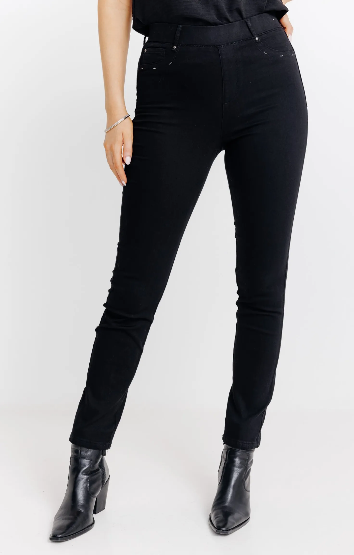 Tregging en denim noir détails strass -