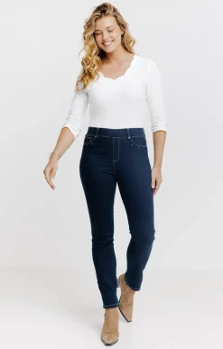 Tregging en denim surteint détail strass -