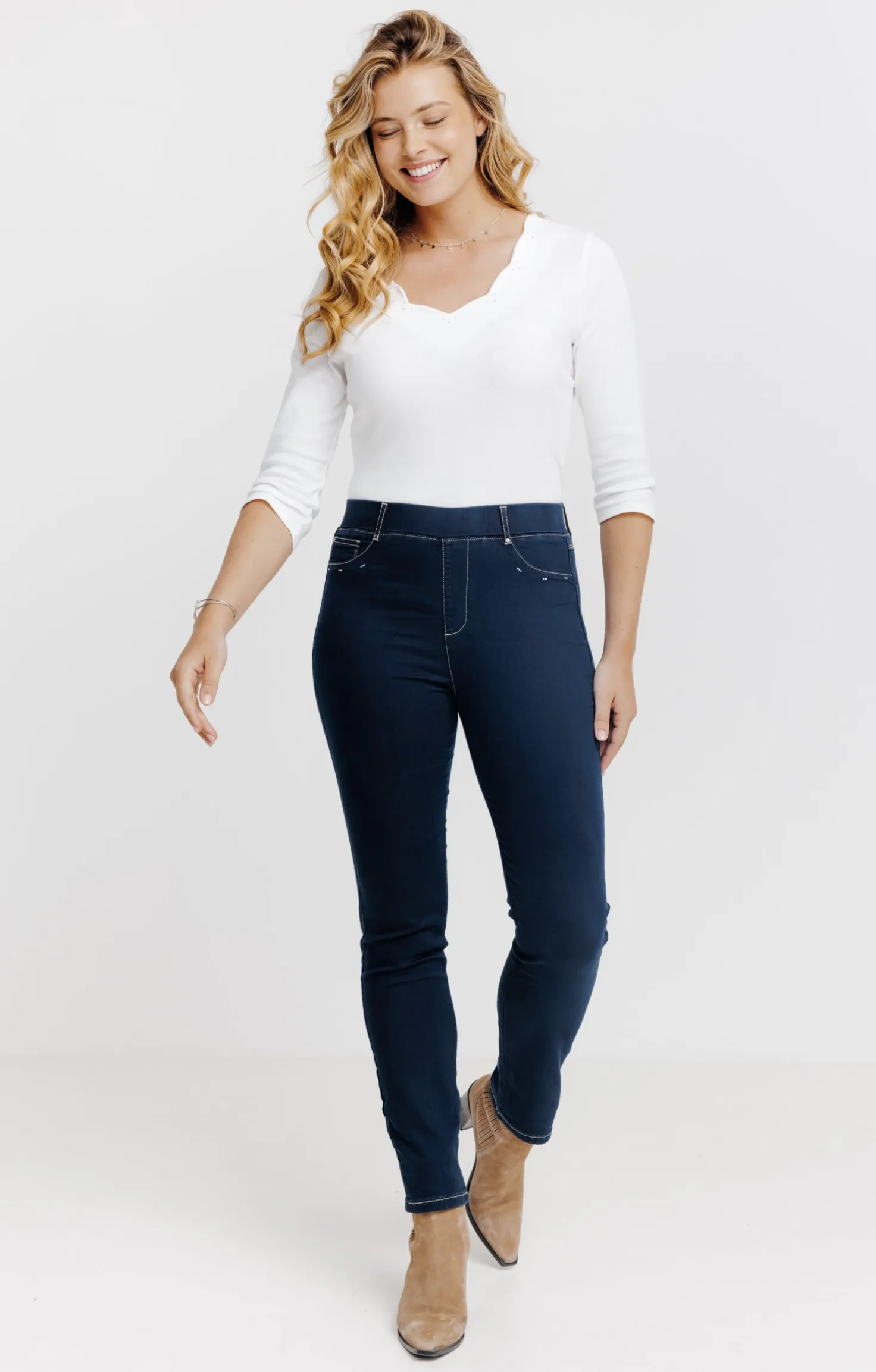 Tregging en denim surteint détail strass -