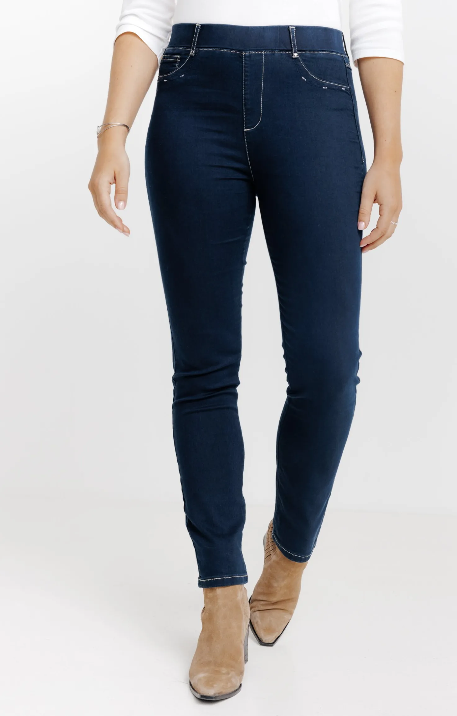 Tregging en denim surteint détail strass -